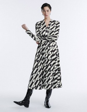 Vestido Urban Revivo Geometric Print Tie Front Midi Mujer Grises | PND1888GQ