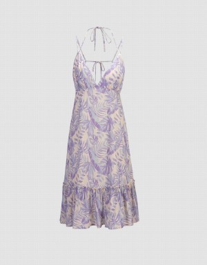Vestido Urban Revivo Leaves Print Ruffle Hem Cami Mujer Morados | JKX354KE