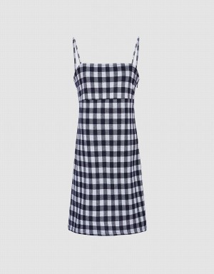 Vestido Urban Revivo Plaid De Punto Cami Checkered Mujer Azules | MJU6451ZE