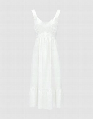 Vestido Urban Revivo Plain Ruffle Hem Midi Cami Mujer Blancos | IFQ6589RP