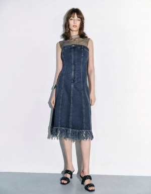 Vestido Urban Revivo Raw Hem Sin Manga Denim Mujer Azules | ZHA3681LW