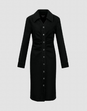 Vestido Urban Revivo Ruched Lapel Denim Mujer Negros | FAP5560PM