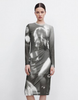 Vestido Urban Revivo Ruched Printed Midi Mujer Grises | XAU9095FX
