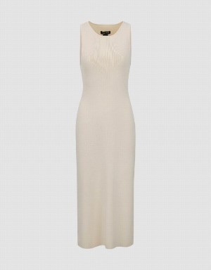 Vestido Urban Revivo Sin Manga Crew Neck De Punto Mujer Beige | PUY1156CX