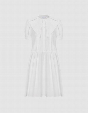 Vestido Urban Revivo Statement Collar Puff Sleeve Ruffle Hem Mujer Blancos | ANS8190YD