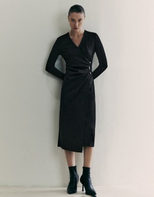 Vestido Urban Revivo Surplice Front V-Neck Directo Mujer Negros | KHH1354ZV