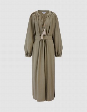 Vestido Urban Revivo Tie Front Belted Mujer Verdes | CHB9263SZ
