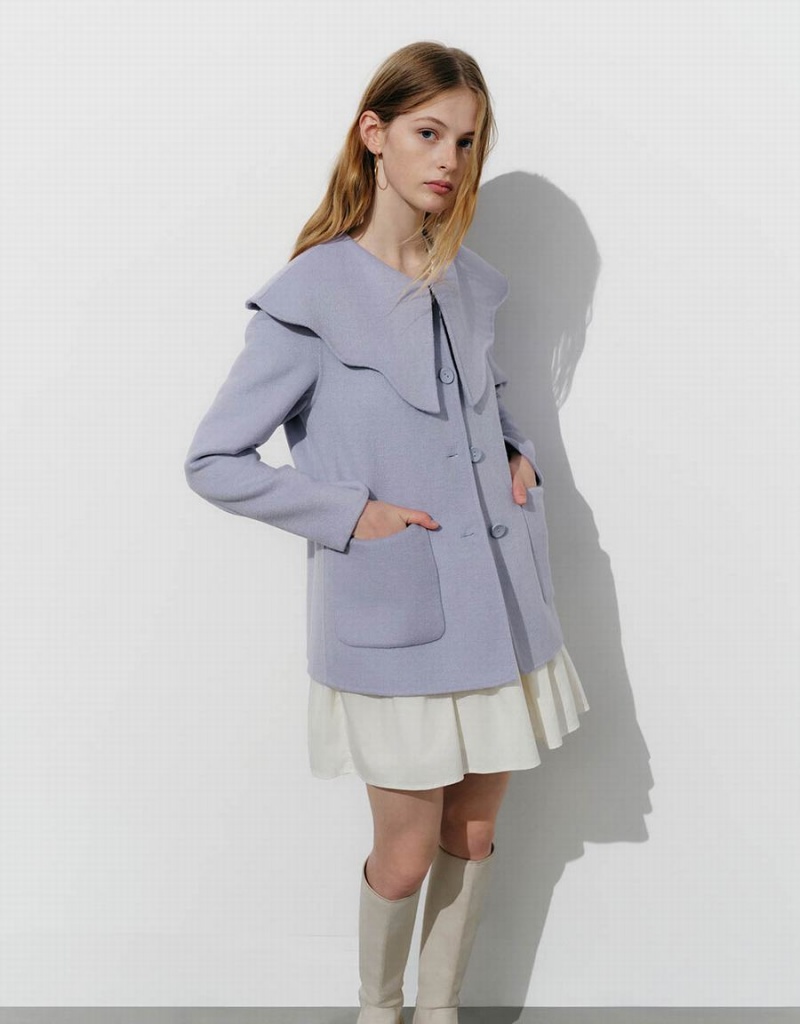 Abrigos Urban Revivo Button Up A-Line Woolen Mujer Azules | TOC6010OK