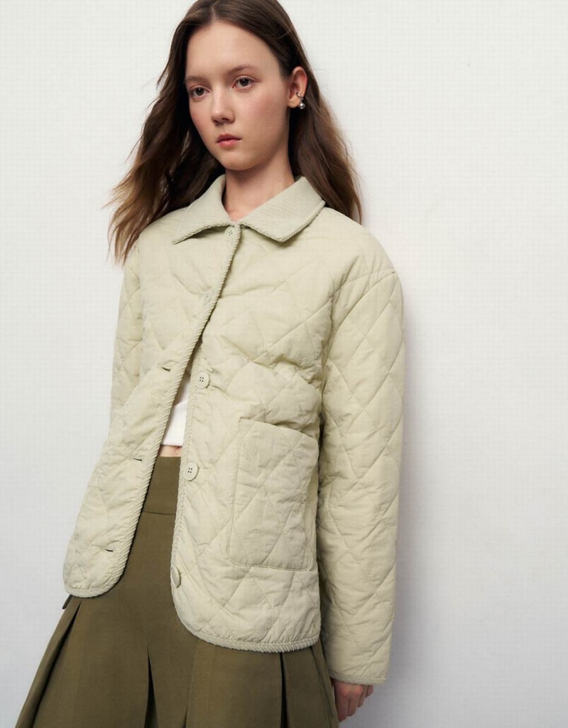 Abrigos Urban Revivo Button Up Directo Acolchado Mujer Kaki | CEL2992LH