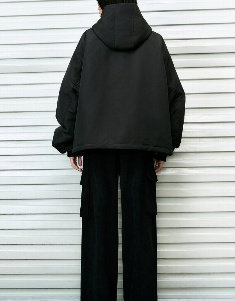Abrigos Urban Revivo Cremallera Front Encapuchado Acolchado Mujer Negros | LKA8692IE