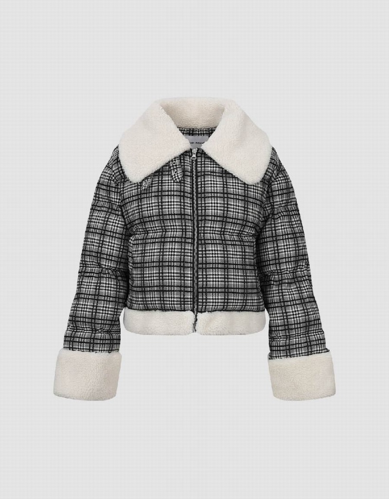 Abrigos Urban Revivo Cremallera Front Plaid Furry Acolchado Mujer Grises | PLV8771NA