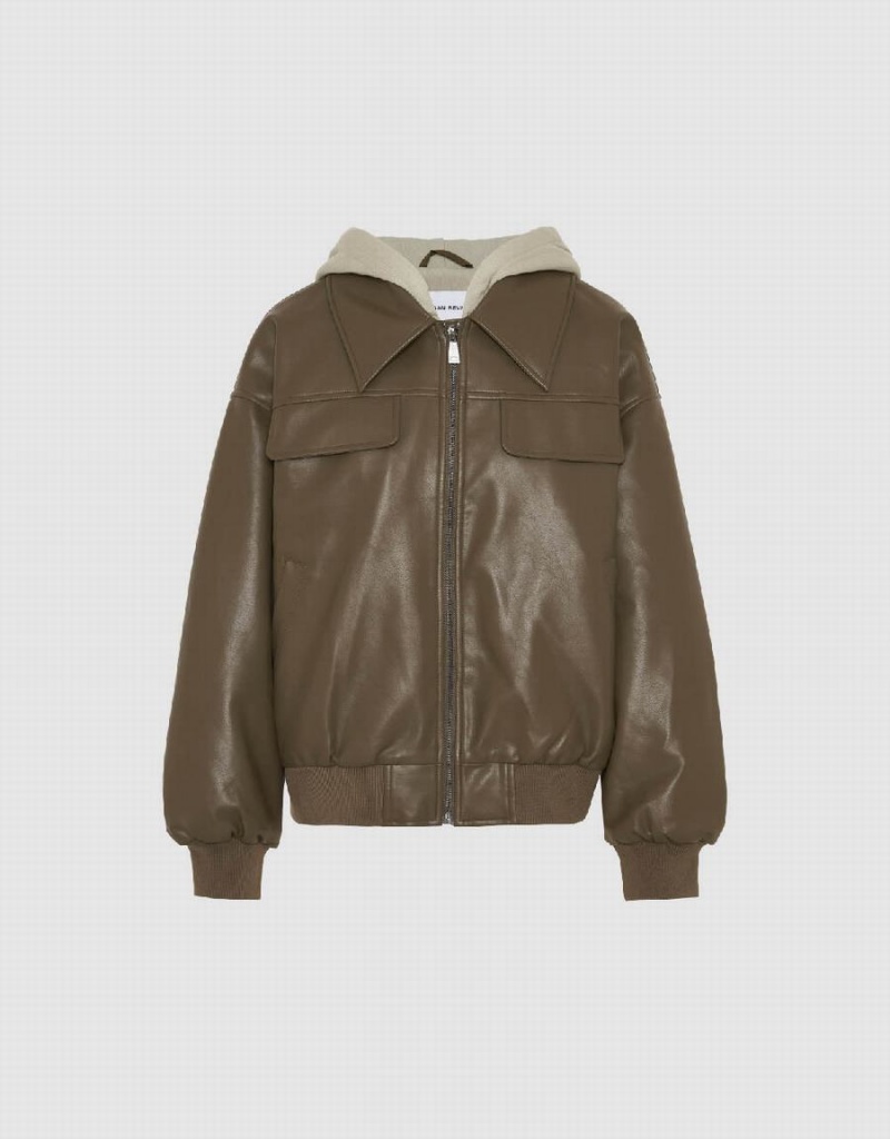 Abrigos Urban Revivo Cremallera Front Vegan Cuero Acolchado Mujer Marrom | TNB2442XA