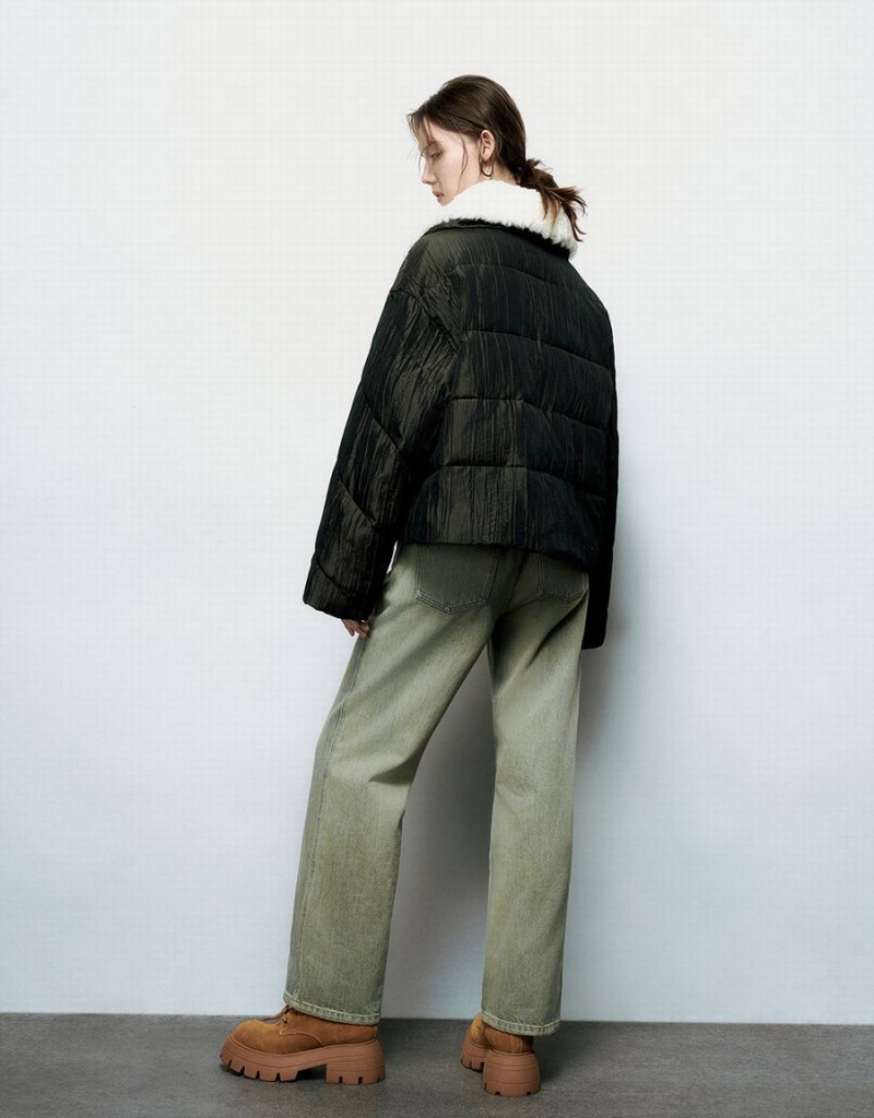 Abrigos Urban Revivo Directo Acolchado With Furry Collar Mujer Verdes | AEL77100AY