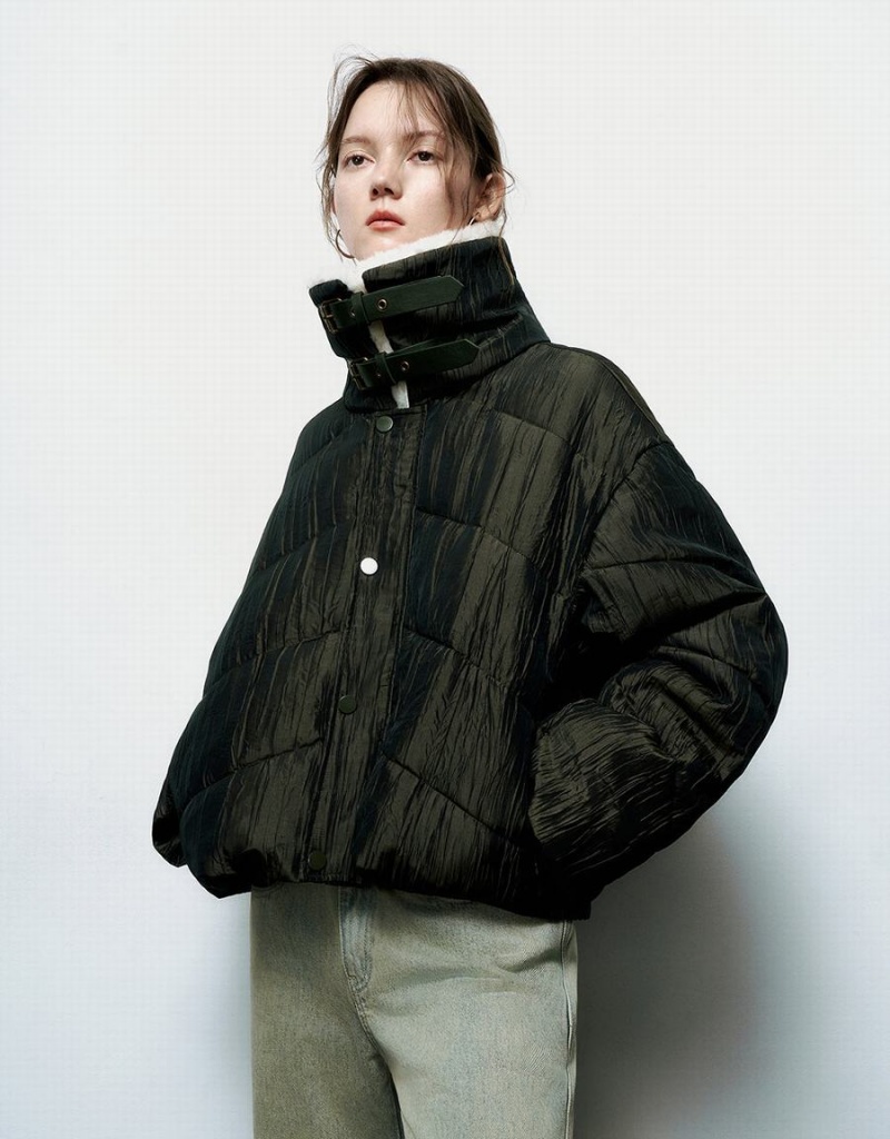 Abrigos Urban Revivo Directo Acolchado With Furry Collar Mujer Verdes | AEL77100AY