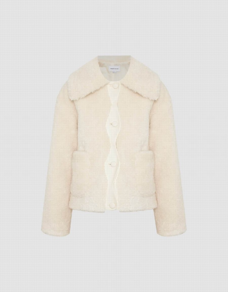 Abrigos Urban Revivo Drop Shoulder Sleeve Furry Mujer Blancos | GIO5552HC