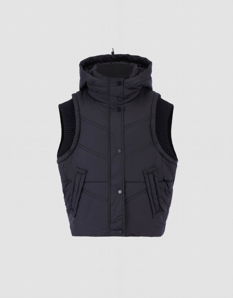 Abrigos Urban Revivo Encapuchado Acolchado Waistcoat Mujer Negros | AYE835VU