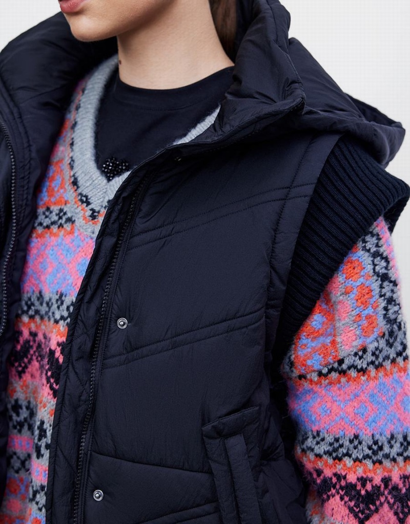 Abrigos Urban Revivo Encapuchado Acolchado Waistcoat Mujer Negros | AYE835VU