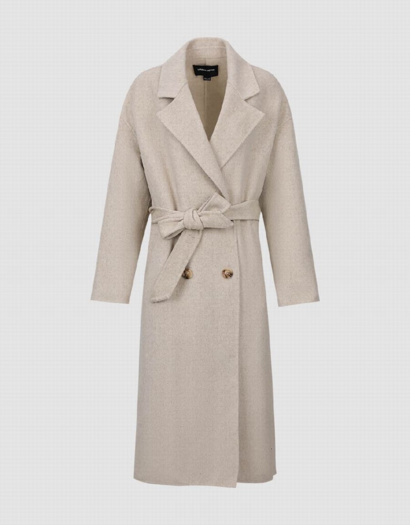 Abrigos Urban Revivo Notch Lapel Double Breasted Longline Mujer Kaki | UOW634RQ