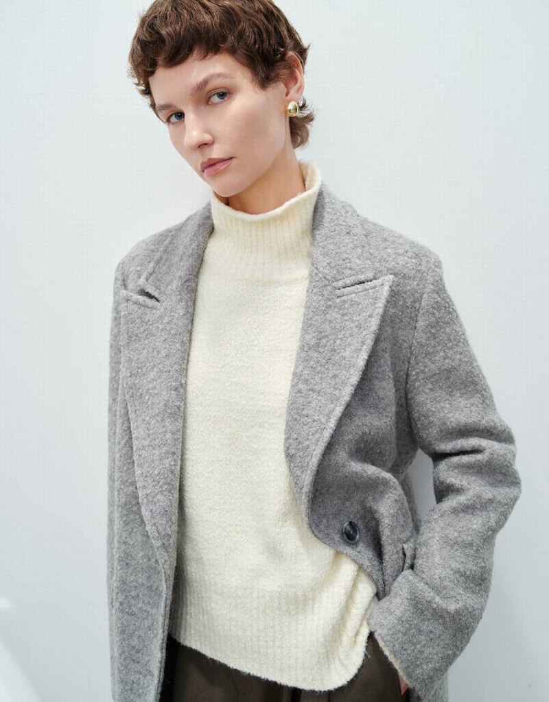 Abrigos Urban Revivo Peak Lapel Directo Longline Mujer Grises | EVV6355ZI