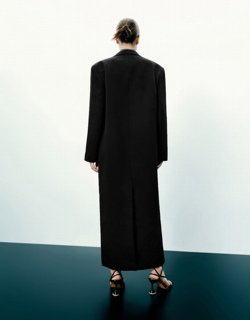 Abrigos Urban Revivo Peaked Lapel Long Mujer Negros | BQM8023QT