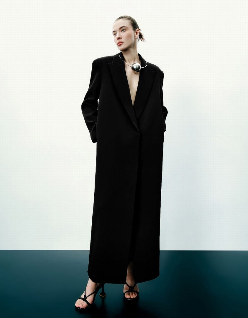 Abrigos Urban Revivo Peaked Lapel Long Mujer Negros | BQM8023QT