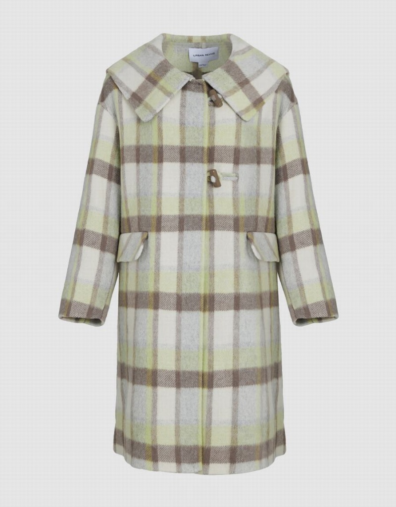 Abrigos Urban Revivo Plaid Directo Furry Mujer Blancos Verdes | MGM87100LO