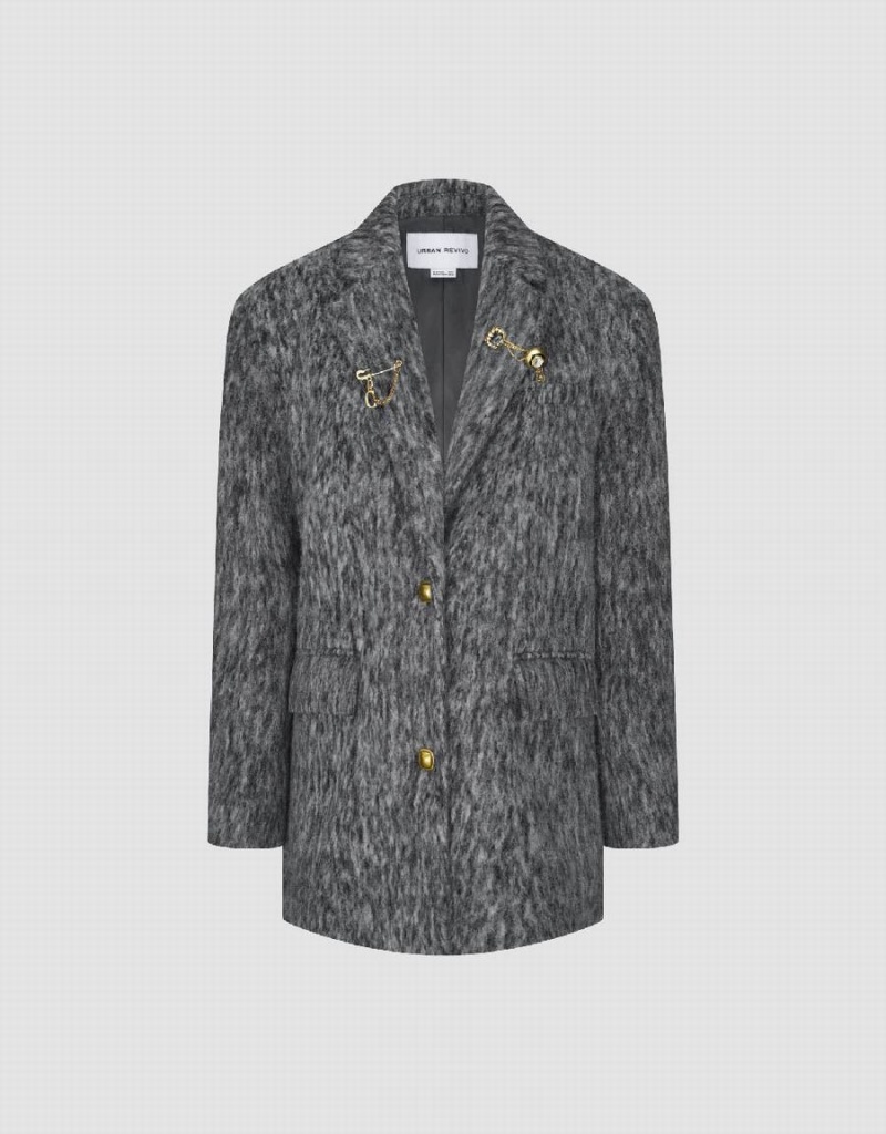 Abrigos Urban Revivo Single Breasted Woolen Mujer Grises Claro | QCH6995IU