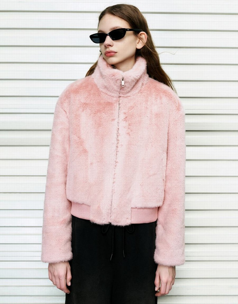 Abrigos Urban Revivo Stand Collar Directo Furry Mujer Rosas | HPY1839SM