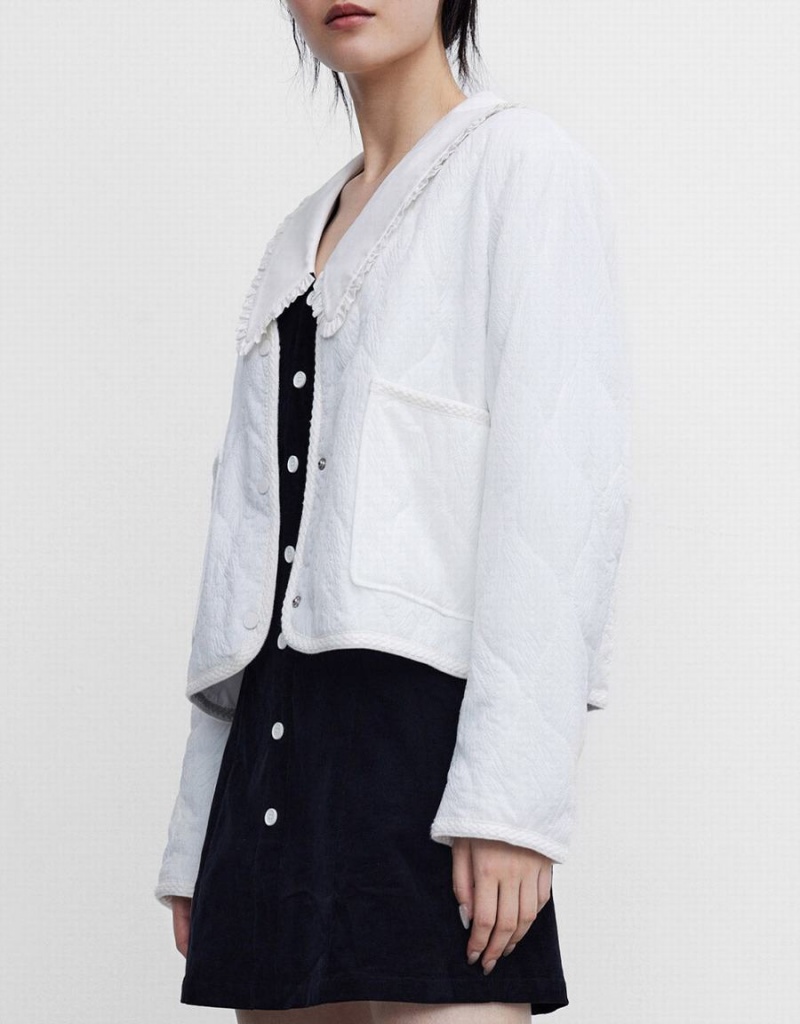 Abrigos Urban Revivo Textured Contrast Tim Invierno Mujer Blancos | HJU2794IK