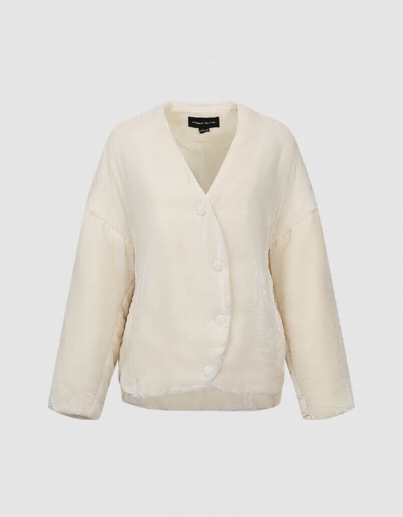 Abrigos Urban Revivo V-Neck Directo Acolchado Mujer Blancos | IPP20100CF