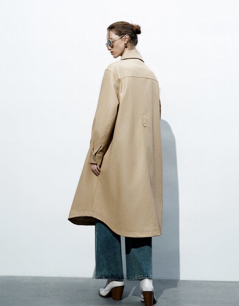 Abrigos Urban Revivo Vegan Cuero Directo Mujer Kaki | UFS3289MJ