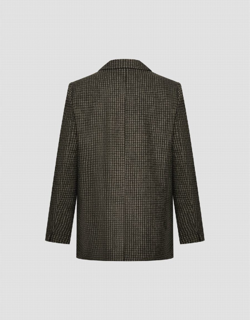 Blazers Urban Revivo Checkered Notched Collar Mujer Verdes | KHF1189YT