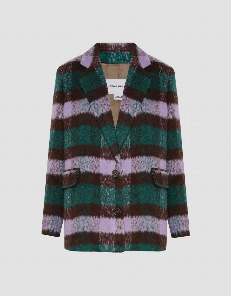 Blazers Urban Revivo Furry Plaid Mujer Morados | FKW532NB
