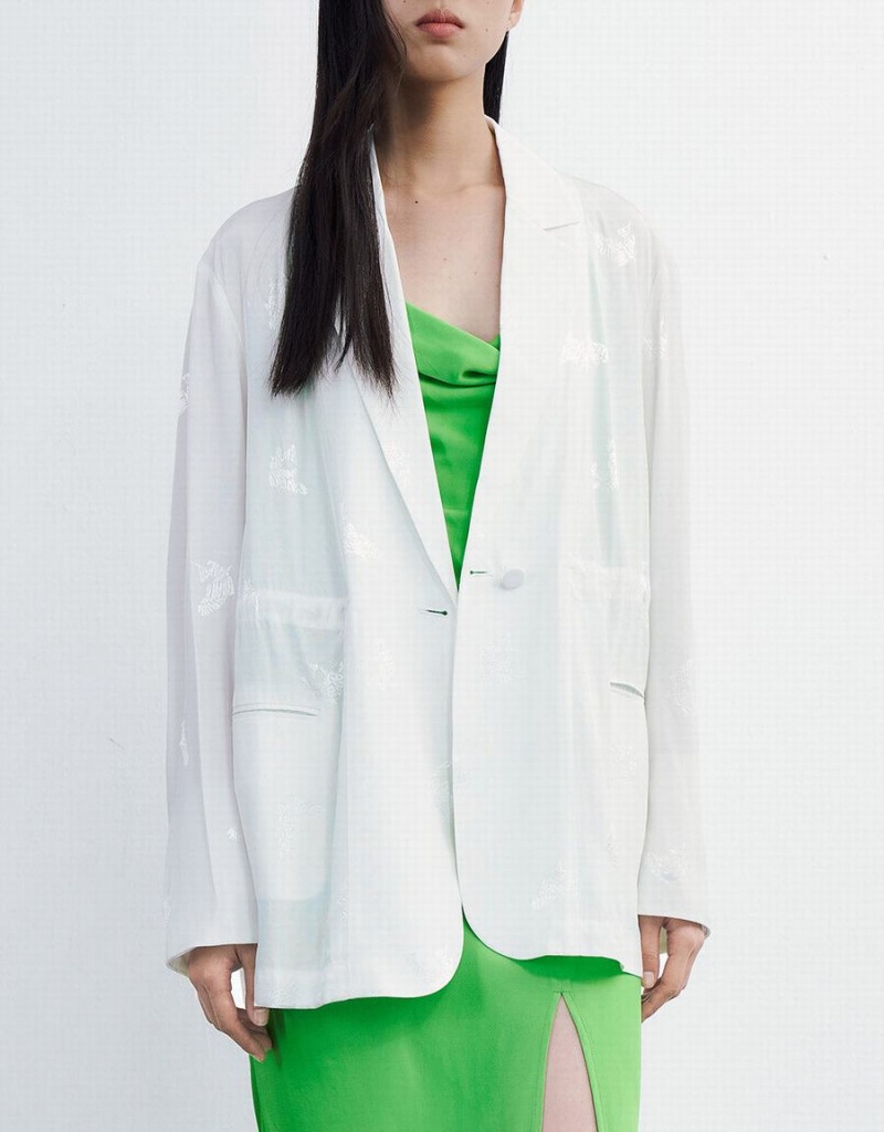 Blazers Urban Revivo Horse Jacquard Single Breasted Mujer Blancos | IYM7754SW