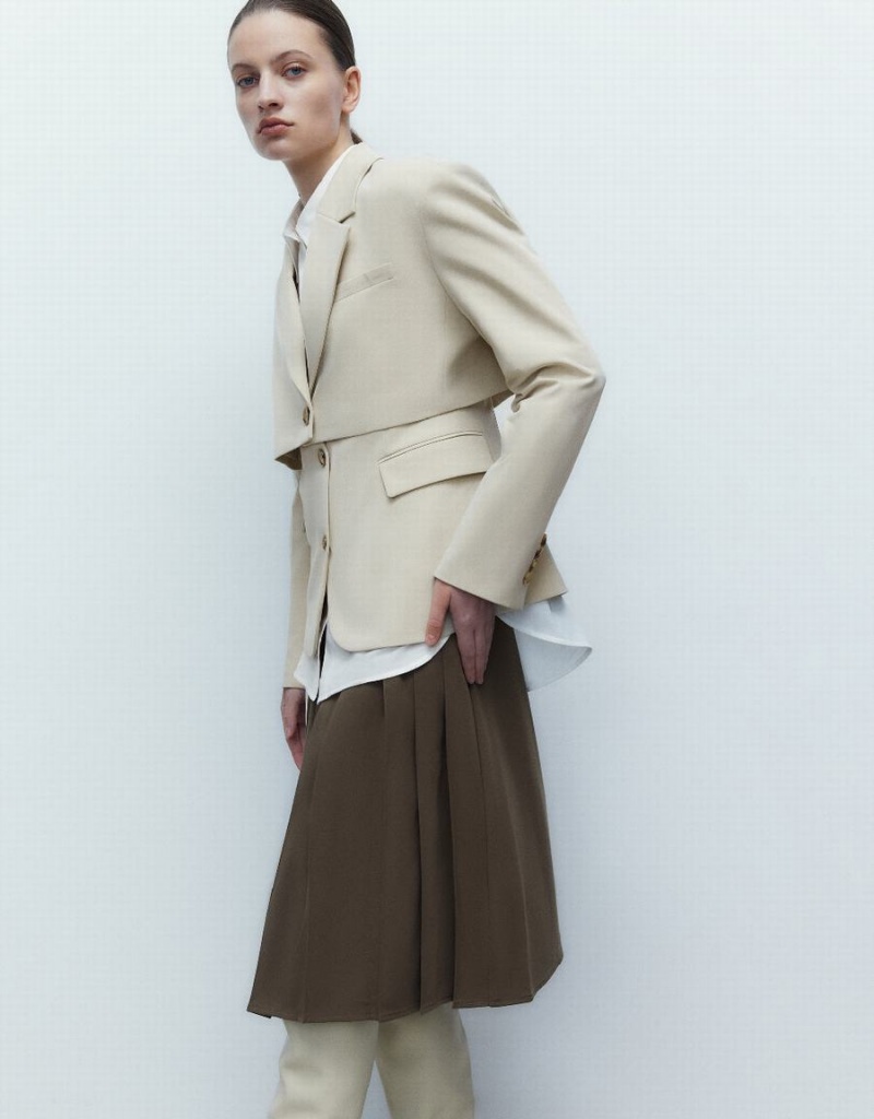 Blazers Urban Revivo Notch Lapel Directo And Set Mujer Kaki | KKO5852KG