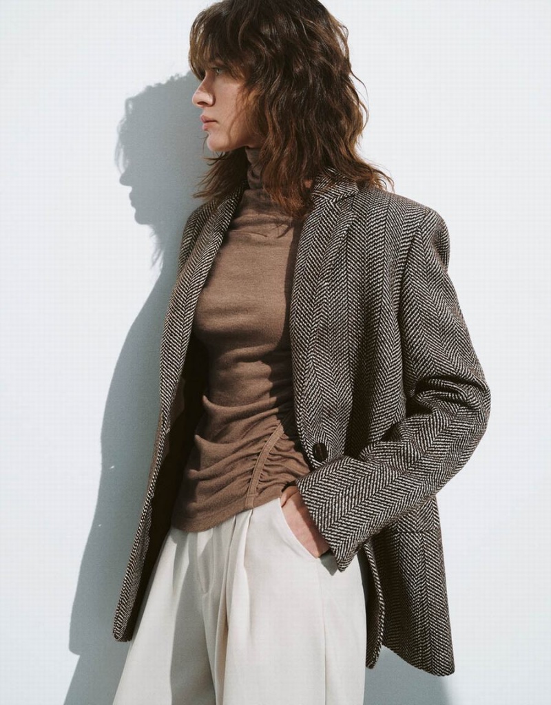 Blazers Urban Revivo Notch Lapel Tailored Mujer Marrom | KHK9191UO