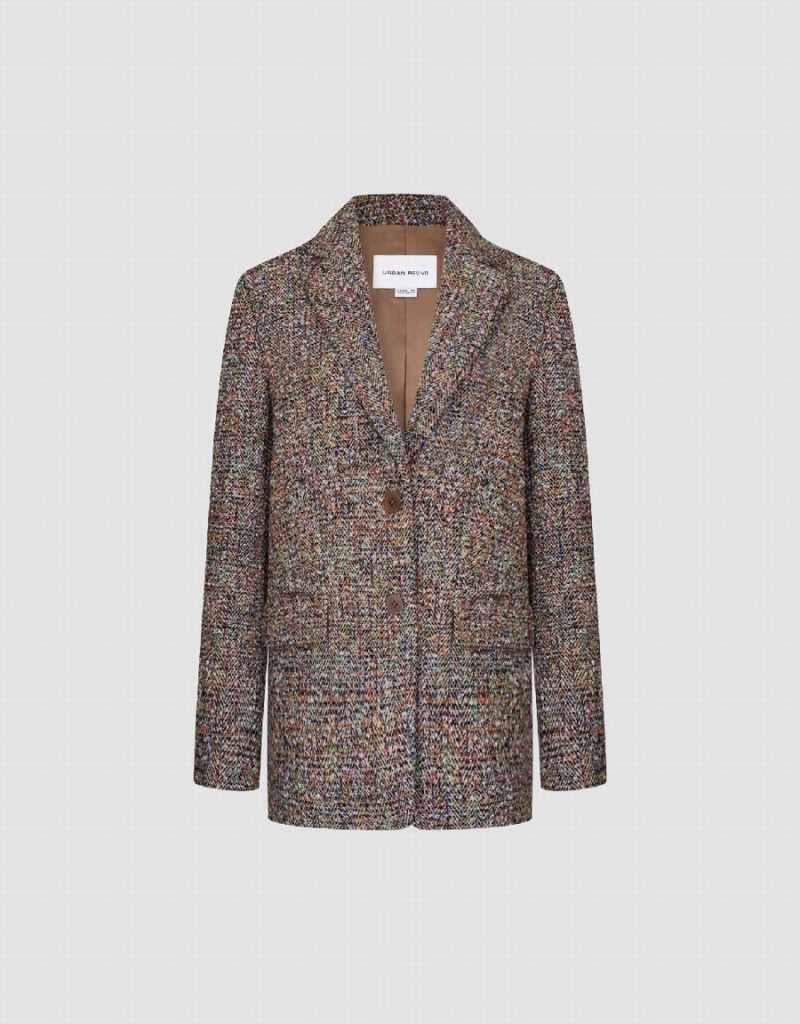 Blazers Urban Revivo Notch Lapel Tweed Mujer Marrom Multicolor | AVZ7657DY
