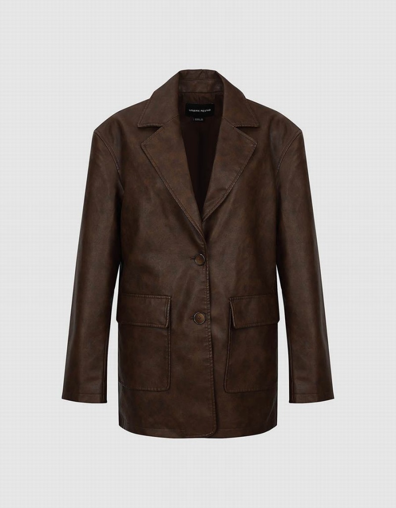 Blazers Urban Revivo Notch Lapel Vegan Cuero Tailored Mujer Marrom | USI663PO