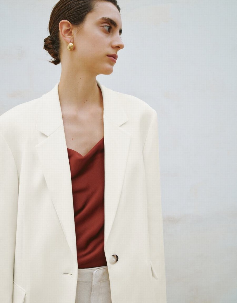 Blazers Urban Revivo Notch Lapel With Fake Pockets Mujer Blancos | CIZ1959DB
