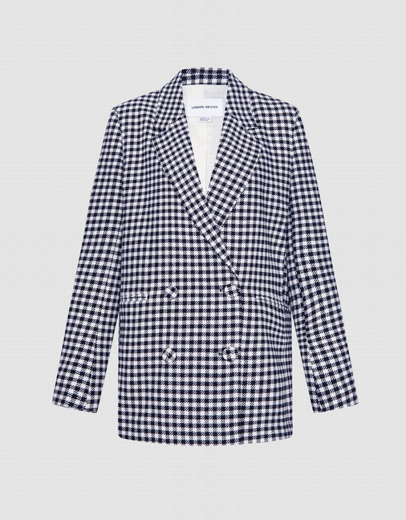 Blazers Urban Revivo Plaid Double Breasted Mujer Grises | SXN7031RA