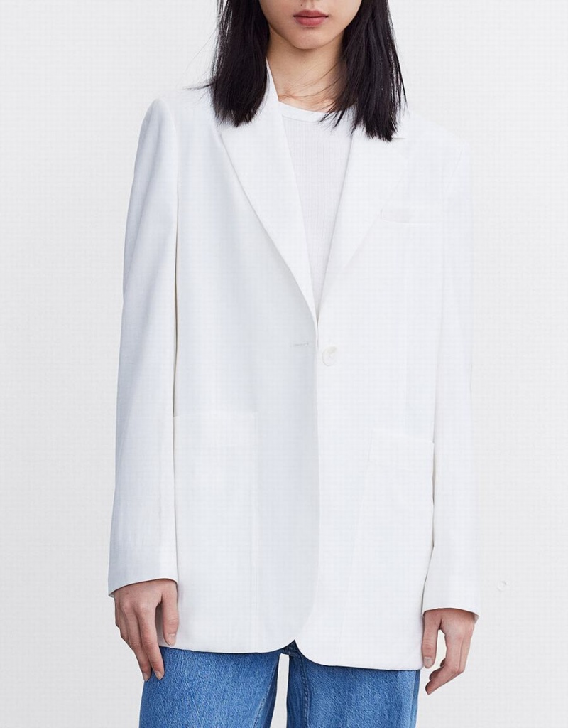 Blazers Urban Revivo Plain Single Breasted Mujer Blancos | PXC6285HE
