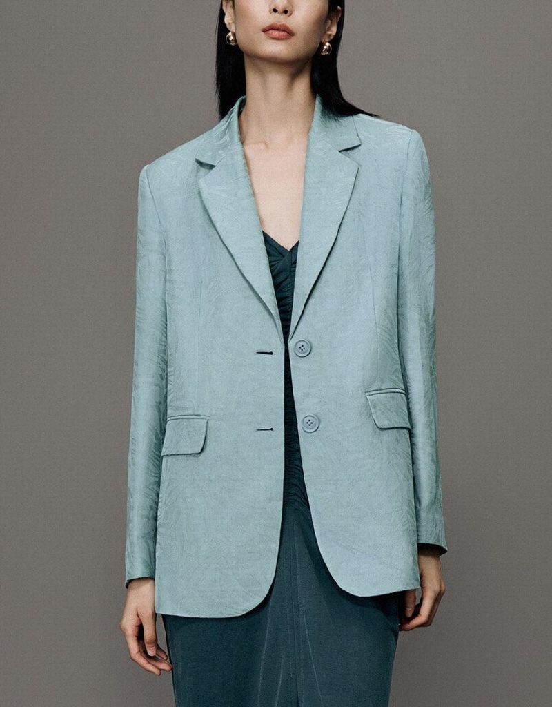 Blazers Urban Revivo Pritned Notch Lapel Mujer Azules | KDI715BH