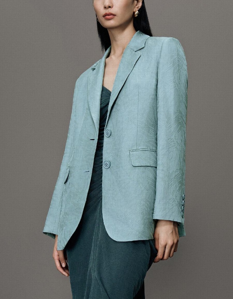 Blazers Urban Revivo Pritned Notch Lapel Mujer Azules | KDI715BH