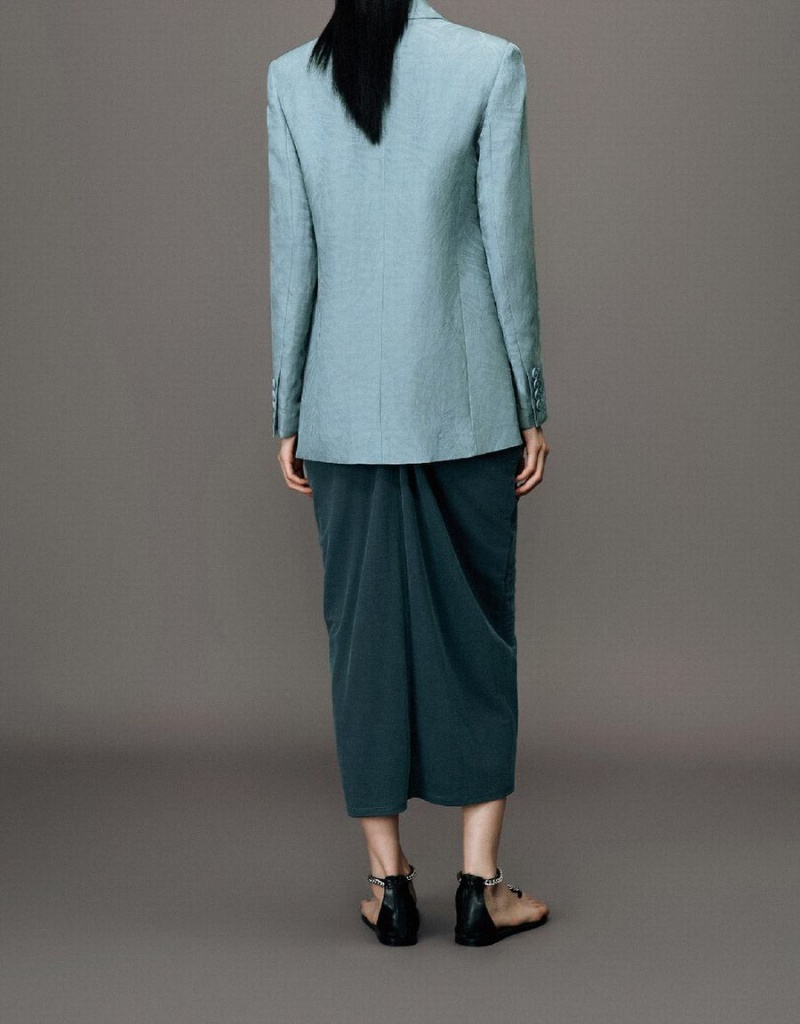 Blazers Urban Revivo Pritned Notch Lapel Mujer Azules | KDI715BH
