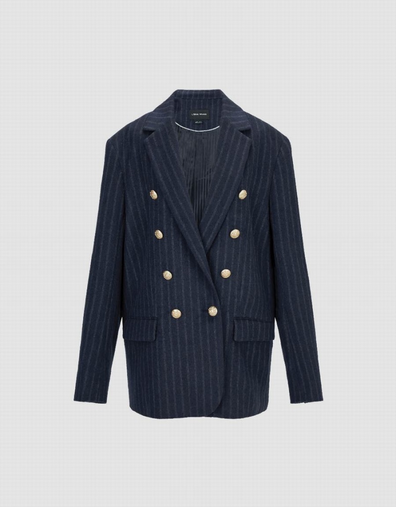 Blazers Urban Revivo Tailored A Rayas Notch Lapel Mujer Azules | WRO3537PK