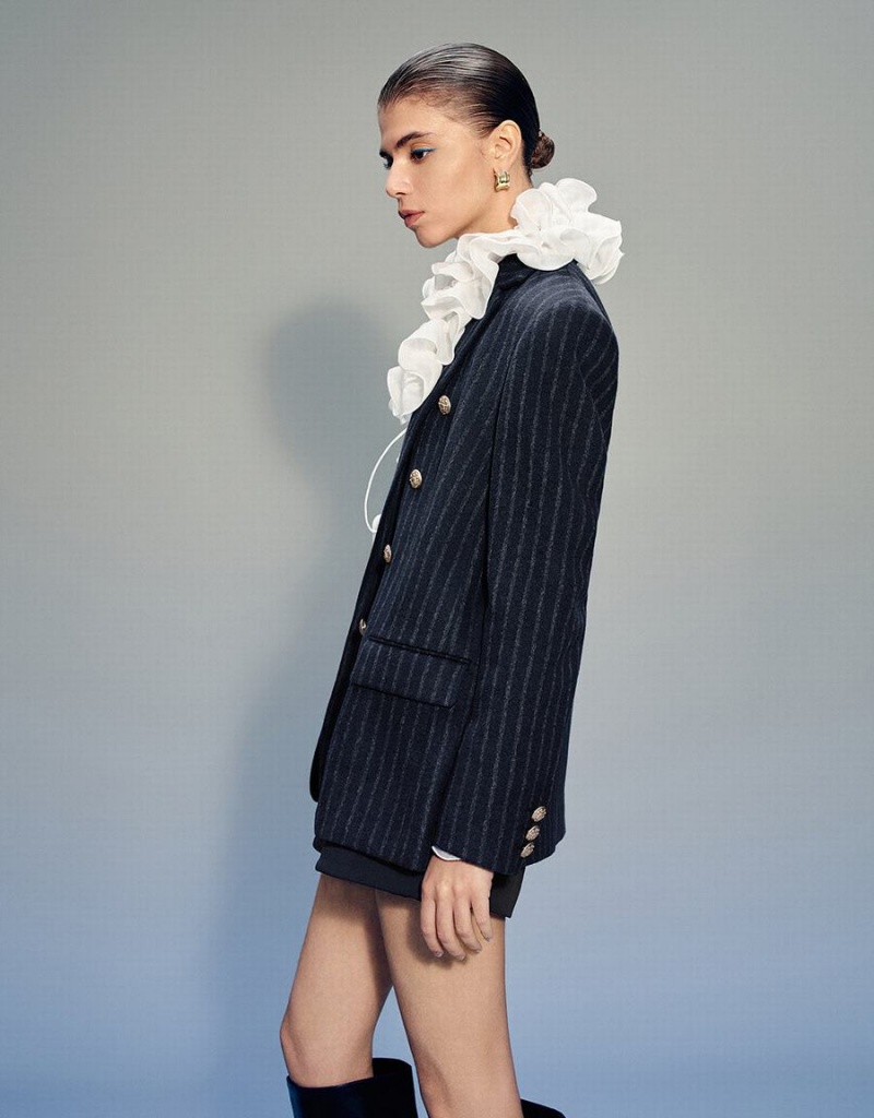 Blazers Urban Revivo Tailored A Rayas Notch Lapel Mujer Azules | WRO3537PK