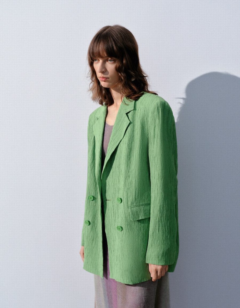 Blazers Urban Revivo Textured Notch Lapel Mujer Verdes | ZIU9726VU