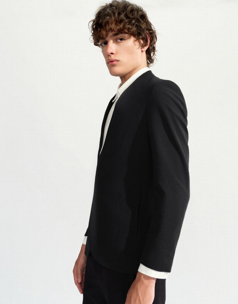 Blazers Urban Revivo V-Neck Directo Hombre Negros | YZH5988ZL