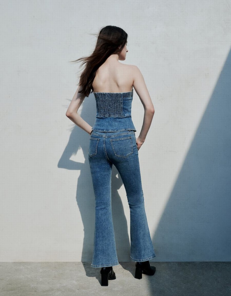 Blusa Urban Revivo Button Up Denim Tube Top Mujer Azules | FGB8880YM