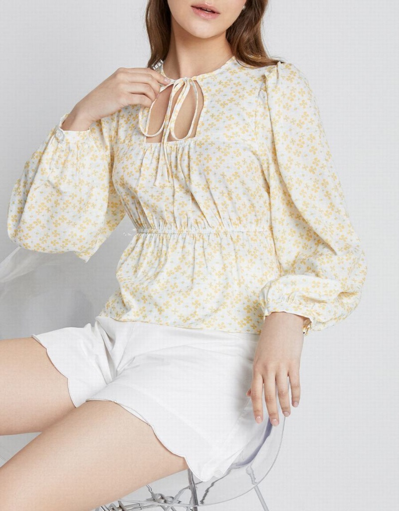 Blusa Urban Revivo Floral Print Cut Out Mujer Amarillos | YLP3447CH